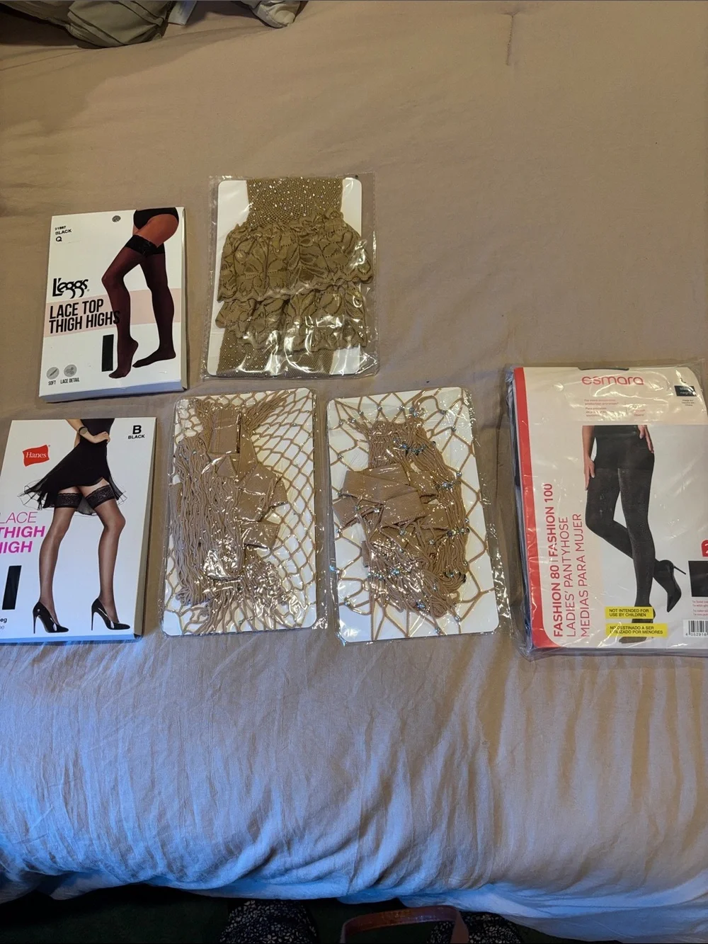 Sheer Nude Fishnet Thigh Highs and Lace Accents - Women Accessories